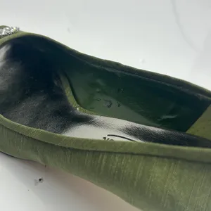 Coldwater Creek Olive Green Rhinestone Bow Peep Toe Kitten Heel Pumps 9M thumbnail 9