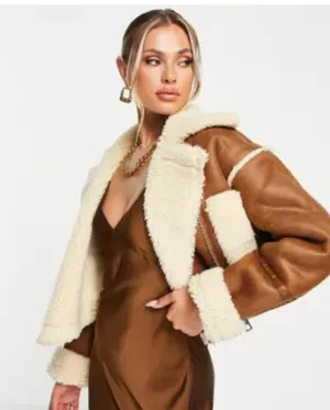 ASOS Faux Shearling Jacket Tan thumbnail 1