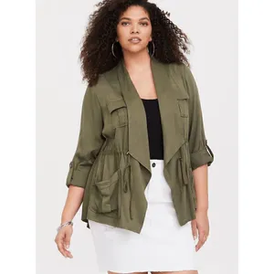 Torrid Army Green Light Weight Drape Front Anorak Top 00 Medium/10 thumbnail 6