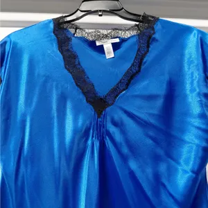 Oscar de la Renta Womens Top Size Large Blue Satin Lace Lounge Romantic Lingerie thumbnail 4
