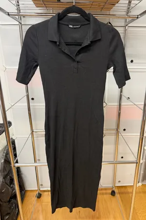 Zara Black Ribbed Polo Midi Dress thumbnail 1