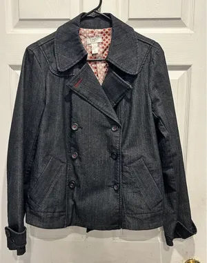 Ann‎ Taylor LOFT Womens Med Dark Wash Denim Double Breasted Pea Coat Jacket Y2k thumbnail 1