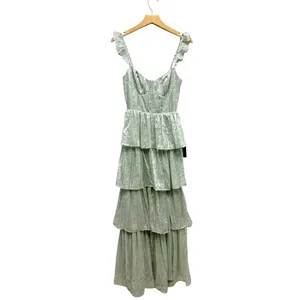 Lulus Stunning Glory Sage Green Floral Jacquard Tiered Maxi Dress size XS NWT thumbnail 3