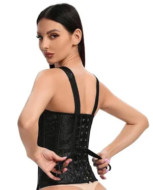 Strap corset with cups jacquard corset bustier tank top lace corset t shirt tee thumbnail 3