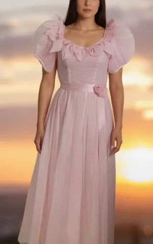Elegant Pink Maxi Dress with Floral Detail thumbnail 1