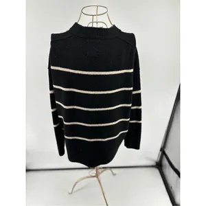 Aerie Unreal Stripe Sweater XS Black Cream Crewneck Knit Pullover Women thumbnail 10