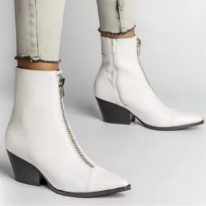 Jeffrey Campbell White Landyn 2 Western Bootie with Front Silver Zip 7.5 thumbnail 4