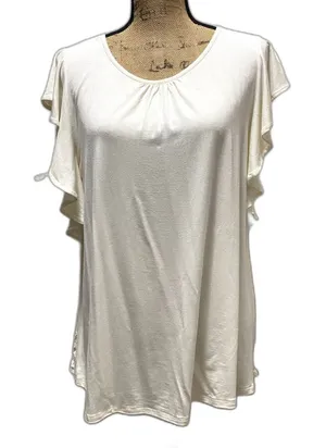 Matilda Jane Bocce Ball‎ Blouse White Flutter Sleeve Floral Lace Size Medium thumbnail 1
