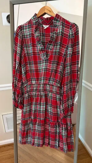 Women's Crown & Ivy Red Green Plaid Long Sleeve Dress L thumbnail 1
