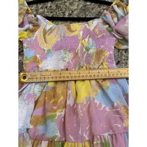 Bohme Colorful Floral Tiered Mini Dress Puff Sleeves Size Small Smocked thumbnail 8