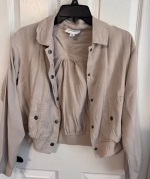 For The Republic Bomber Jacket Small Beige Snap Front thumbnail 1