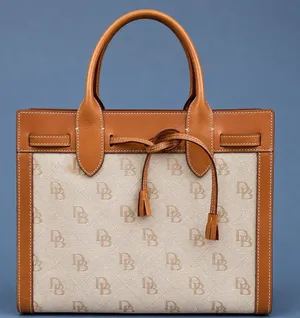 Vintage Dooney & Bourke Italy DB Monogram Canvas Leather Tote Tan Cream Preppy thumbnail 1