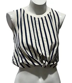 Zara Women's Nautical Striped Knot Crop Top Blue Sleeveless Size S thumbnail 1
