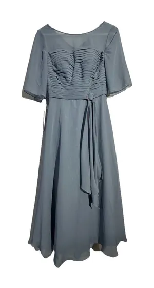 Azazie Kaleigh Dusty Blue A-Line Pleated Chiffon Floor-Length Bridesmaid Dress 4 thumbnail 1