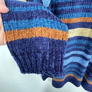 Vintage Chenille Blue‎ Gold Striped Mockneck Sweater 90s Size Medium thumbnail 3