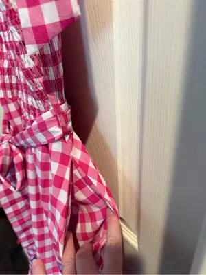 &merci Pink Gingham Smocked Midi Dress thumbnail 7
