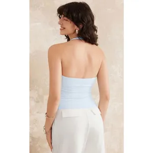 OGL Smoky Light Blue Halter Neck Banded Hem Bra Tank Top Womens Size S New thumbnail 3