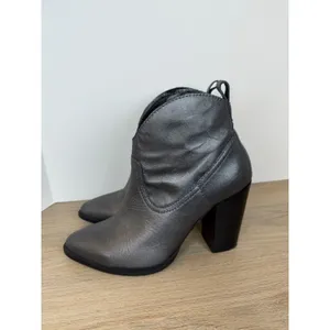 Pure Navy Ankle Boots Womens 38 Metallic Pewter Leather Block Heel Spain Western thumbnail 3
