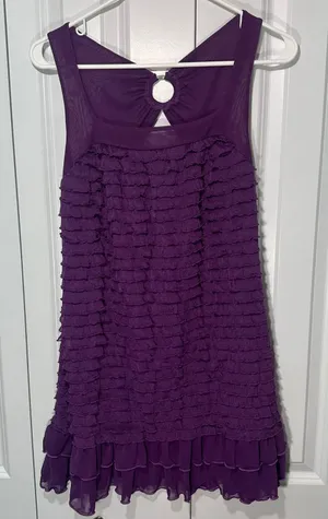 Volume One Ruffle Mini‎ Dress L Y2K Purple Keyhole Sleeveless Fairy Whimsigoth thumbnail 1