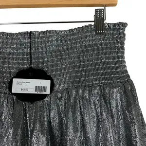 NWT TCEC Womens Chrome Metallic Shorts Silver Futuristic‎ High Rise Smocked Rave thumbnail 4