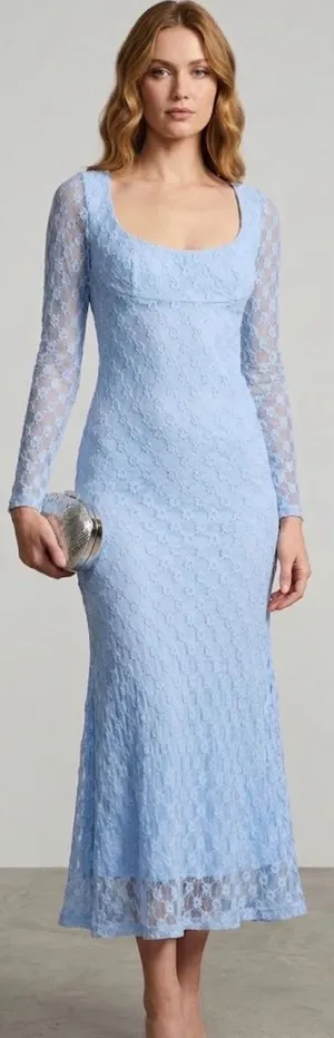 Bardot Celestia Blue Floral Lace Long Sleeve Midi Dress Size Large US Size 8 NEW thumbnail 1
