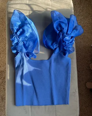 Ruffle Sleeve Top Blue Size M thumbnail 1