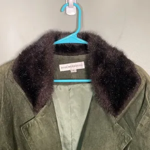 Vintage John Murrough Suede Coat Green Fur Collar Women's M 80s 90s‎ retro thumbnail 5