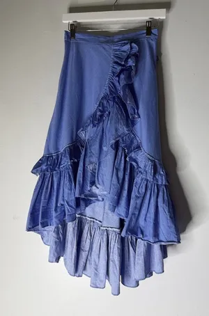 CHICWISH Women's Blue Stripes Ruffle Tiered Frill Hi-Lo Hem Midi‎ Skirt Sz S thumbnail 1