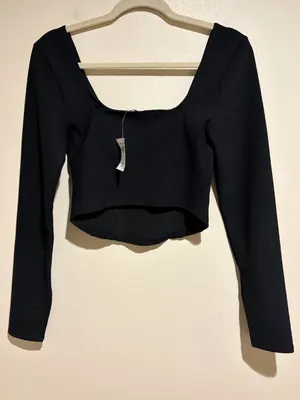 Abercrombie & Fitch Black Long Sleeve Corset Crop Top thumbnail 8