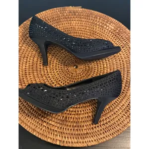 Kelly & Katie Black Studded Rhinestone Peep Toe Platform‎ Pumps Heels Size 7 thumbnail 5