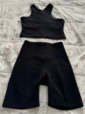 Beyond Yoga matching set of Black Racerback Sports Bra & bike shorts, sizes S XS thumbnail 1