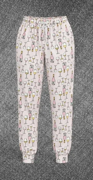 Pink Wine Print Pajama Jogger Pants Size M thumbnail 1