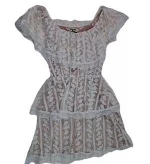 Show Me Your Mumu Ivory Lace Champagne Ruffle BOHO Dress Wedding Cap Sleeve SZ S thumbnail 2