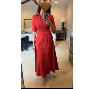 STAUD Red Cotton Blend Collared Neckline Front Button Closure Short Sleeve Dress thumbnail 16