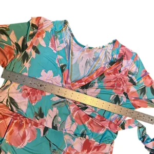 Pink Blue Floral Wrap Maxi Dress Plus Size 3X Stretchy Belted Easter Wedding thumbnail 10
