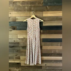 Vintage Paris Sport Club Sleeveless Tan Polka Dot Maxi Dress Made in USA Rayon thumbnail 10