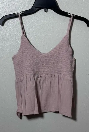 American‎ Eagle Women Tan/Beige Tank Top Peplum Size Small thumbnail 1