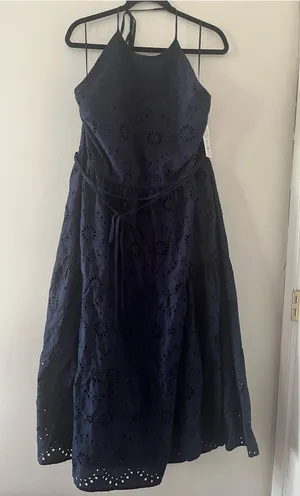 NWT Navy Blue Eyelet Cotton Midi Dress XXXL Resort Euro Summer Coastal Vacation thumbnail 1
