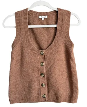 Madewell Kneale Button Front Sweater Vest Heather Rosewood Boho Coquette XS Wool thumbnail 1