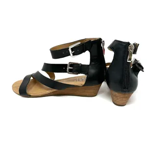 Franco Sarto‎ size 9 black strappy low heel kitten heel sandals zip up rear thumbnail 3