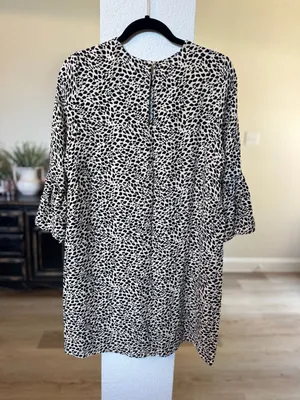 H&M Bell Sleeve Dress Size 14 Animal Print Keyhole Back thumbnail 4