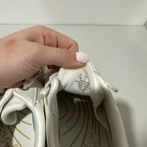 White Leather Sneakers with Gold Accent and Tan Trim thumbnail 3