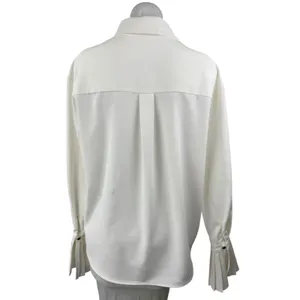 Commense Womens White Long Bell Sleeve Pleated Button Up Blouse Shirt Top Size S thumbnail 2