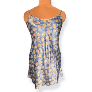 Floral Satin Mini Slip Dress Blue Yellow Daisy Print Y2K 90s Fairycore Cottage thumbnail 9