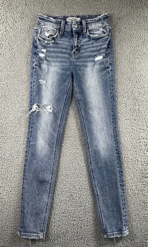 Vervet Flying Monkey Skinny Jeans 25x27‎ Blue Mid Rise Distressed Western Boho Chic thumbnail 1