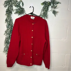 Talbots | women red wool button down sweater gold buttons thumbnail 6