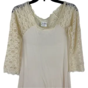 Free People Cream Lace Sleeved Romantic Fairycore Regencycore Ribbed Top thumbnail 2