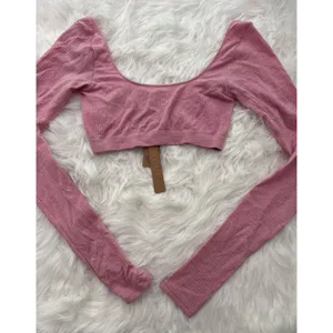 Skims Wool Rib Long Sleeve Super Cropped Top Halite XXS/XS thumbnail 6