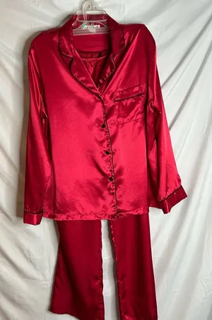 Linea Donatella Womens Satin Notch-Collar Pajama Set Size Large Color red thumbnail 1