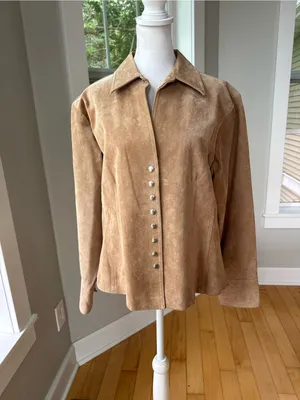 Vintage 90s Y2K Coldwater Creek Suede Fitted Button-Front Jacket in Camel Tan L thumbnail 9